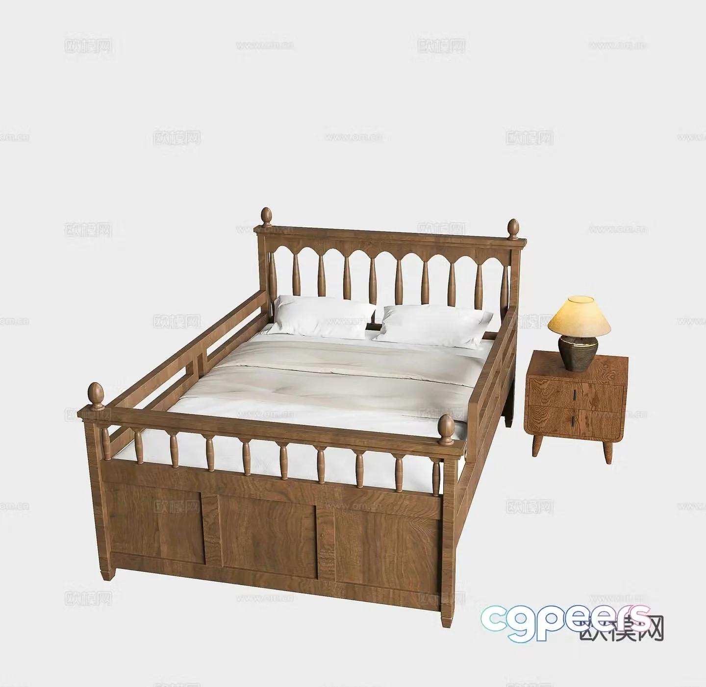 Nordic bed Japanese style bed Medium style bed Modern solid wood bed Bedside chandelier Bedside table 3D model