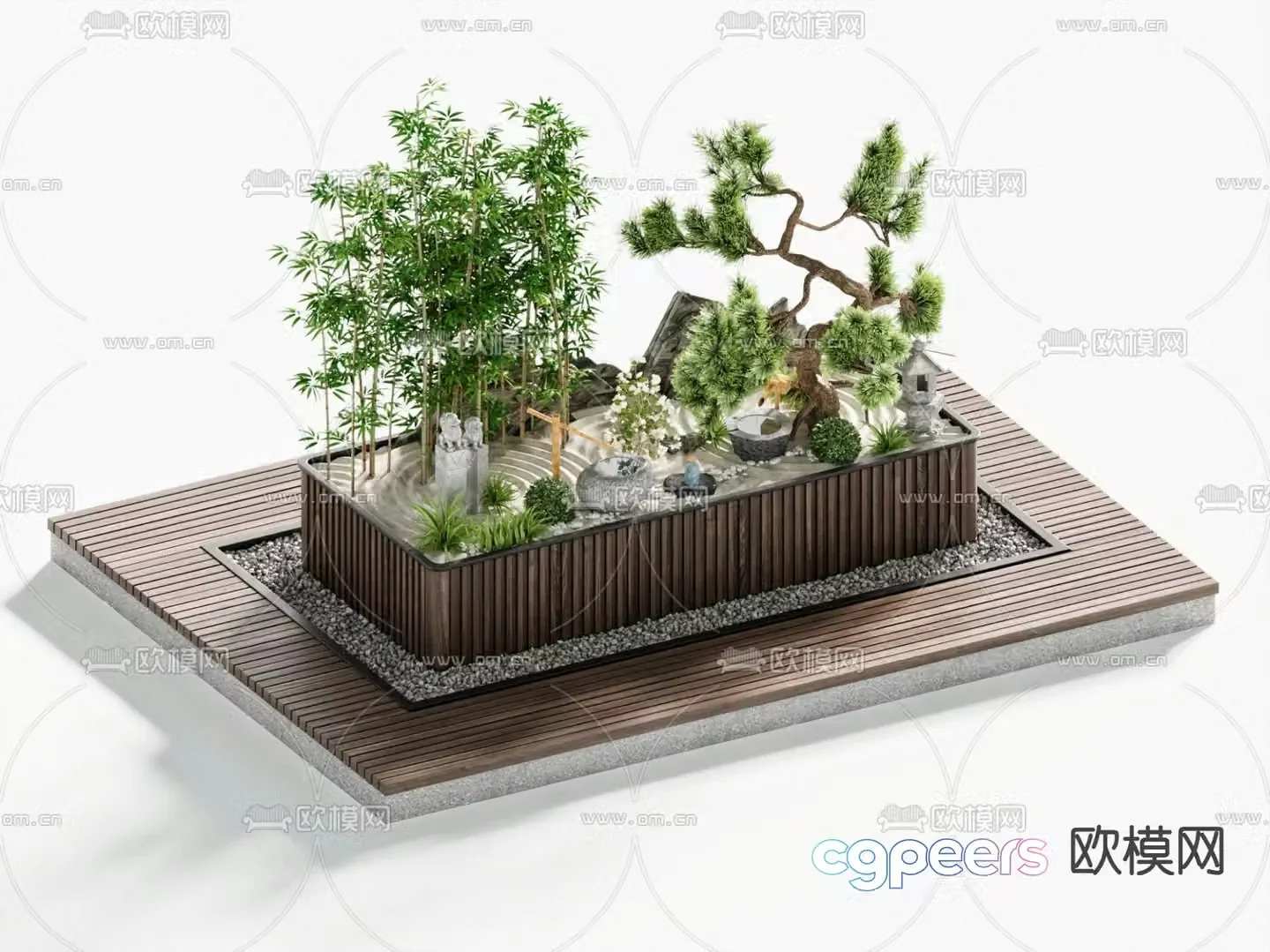 Outdoor landscape seating green plant landscaping 3D model