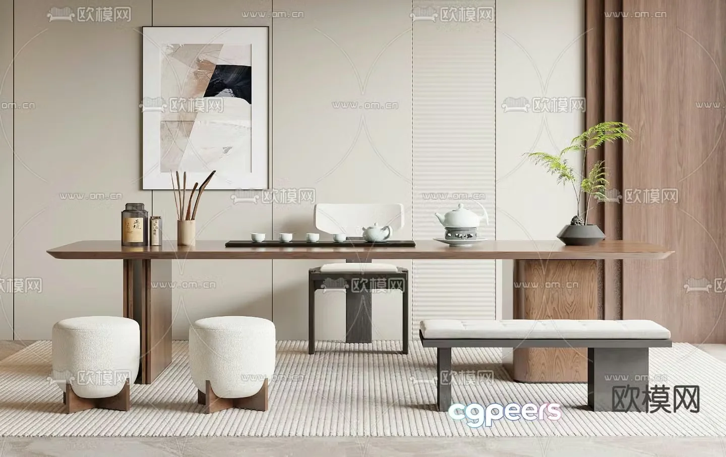 Modern tea table and chairs 3d model