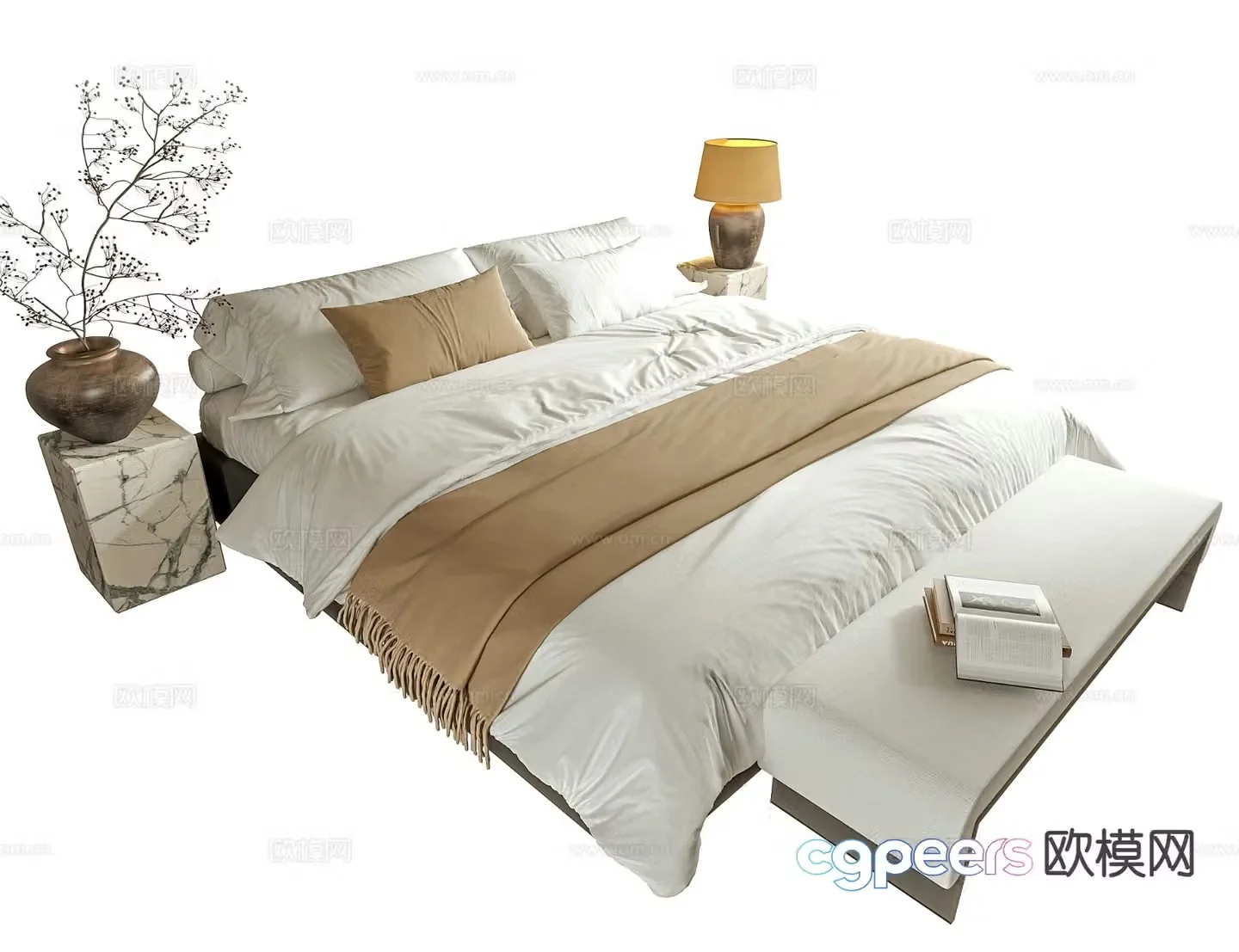 Wabi-sabi double bed 3d model