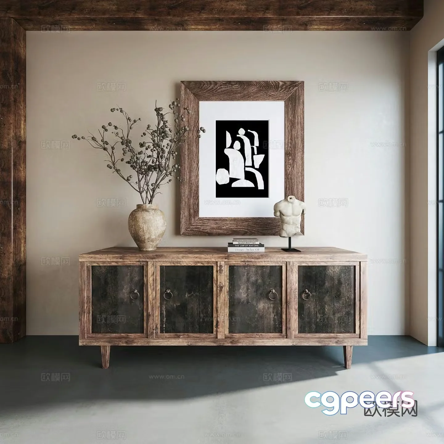 Wabi-sabi style entrance cabinet solid wood cabinet 3D model