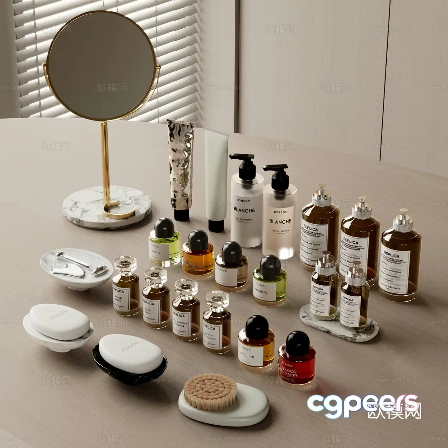 Modern cosmetics combination Perfume Detergents Toilets Mirror Bathroom supplies 3D model