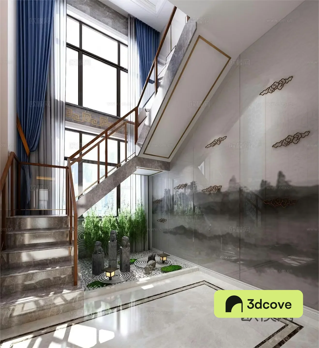 New Chinese style villa stairwell