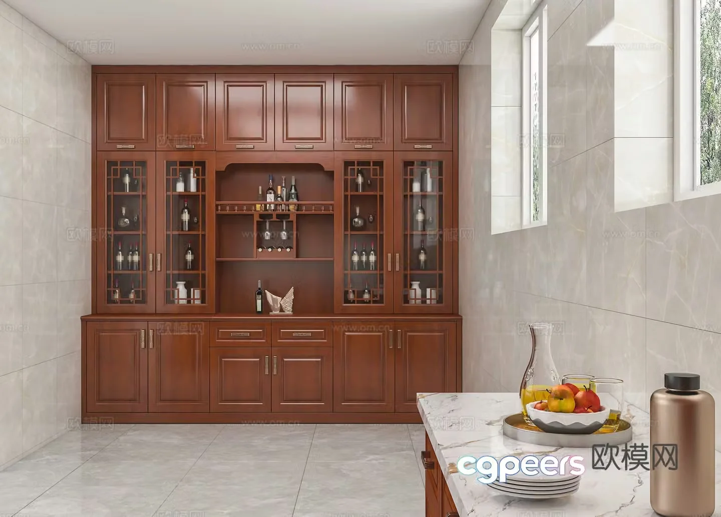 Whole house customization solid wood wine cabinet 3D model