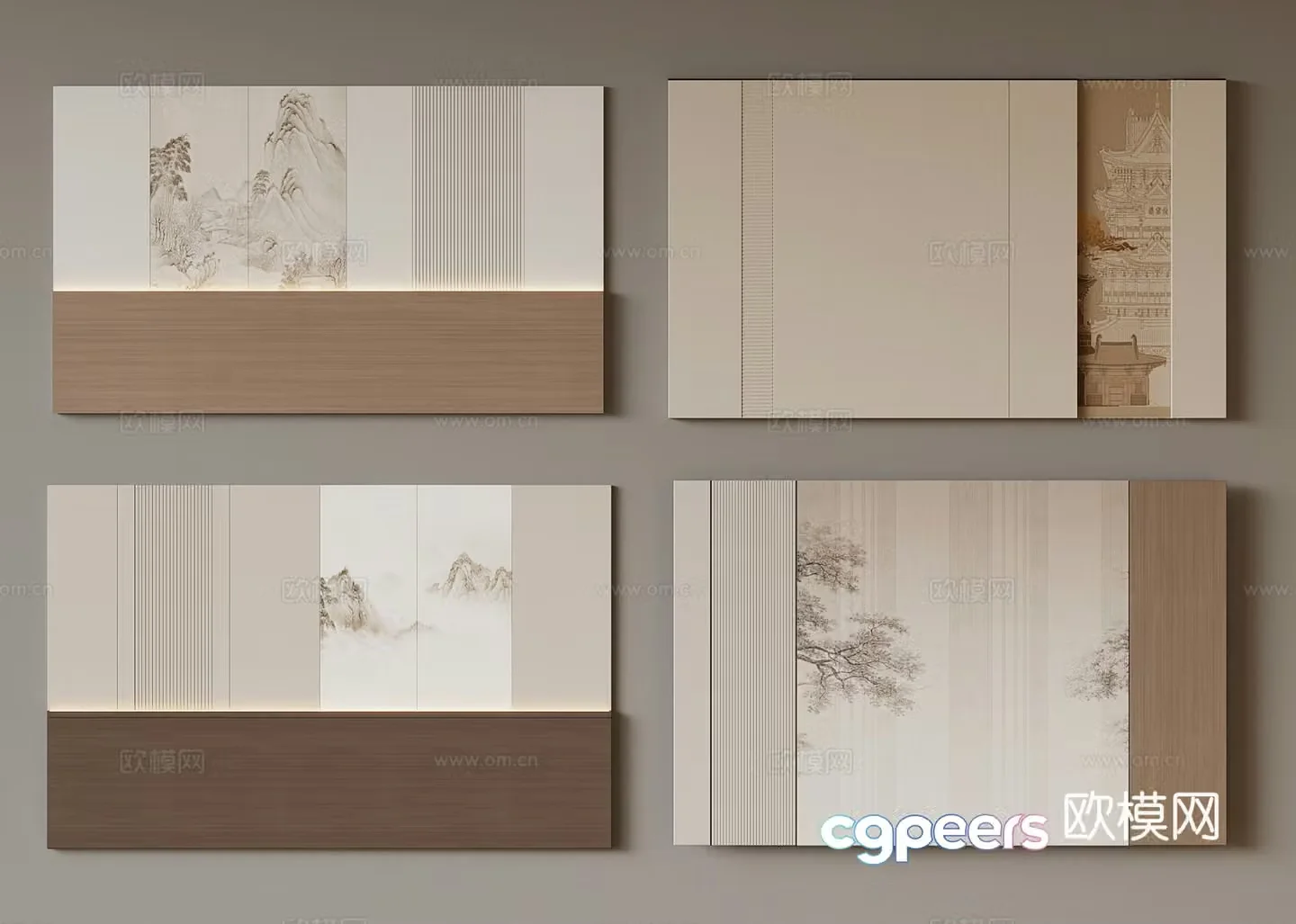 20 new Chinese style background wall 3D model