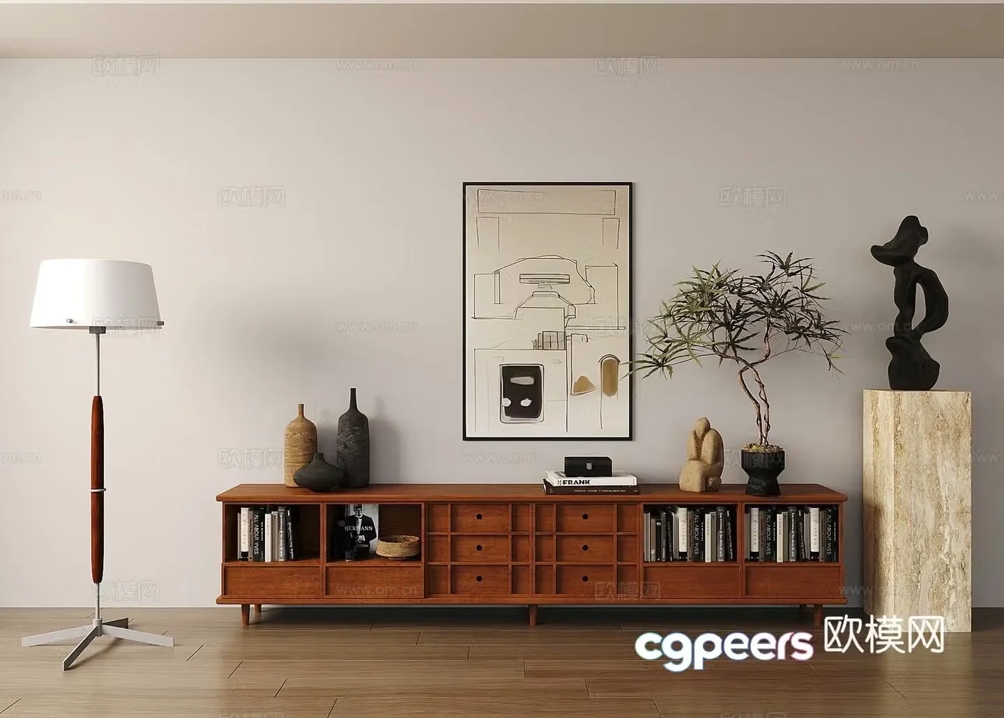 Medium style TV cabinet floor lamp ornament 3D model