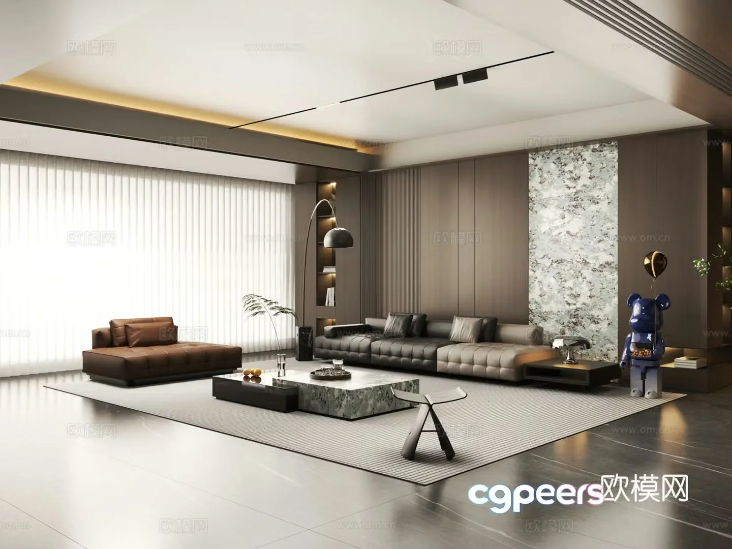 Modern Italian light luxury living room Home living room Leather sofa combination 3D model