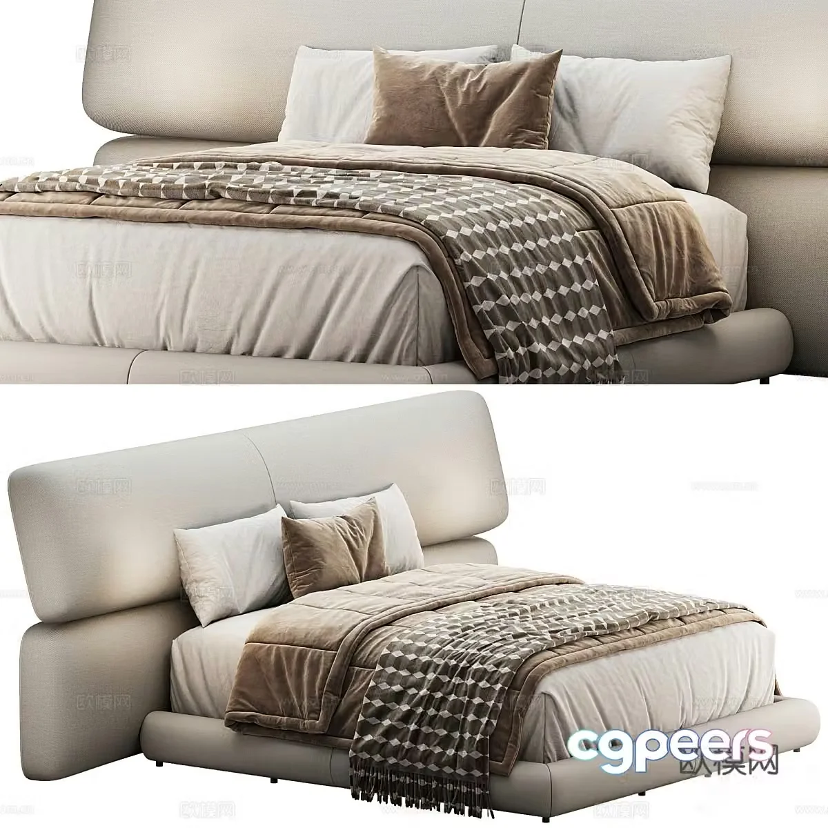 Modern Italian Yuna fabric double bed 3D model