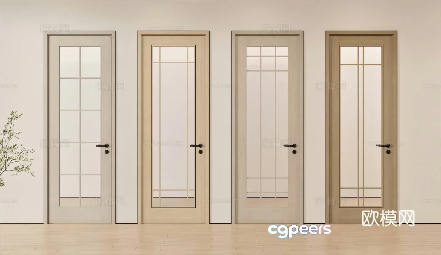 New Chinese style single door bathroom door wooden door Changhong glass door 3d model
