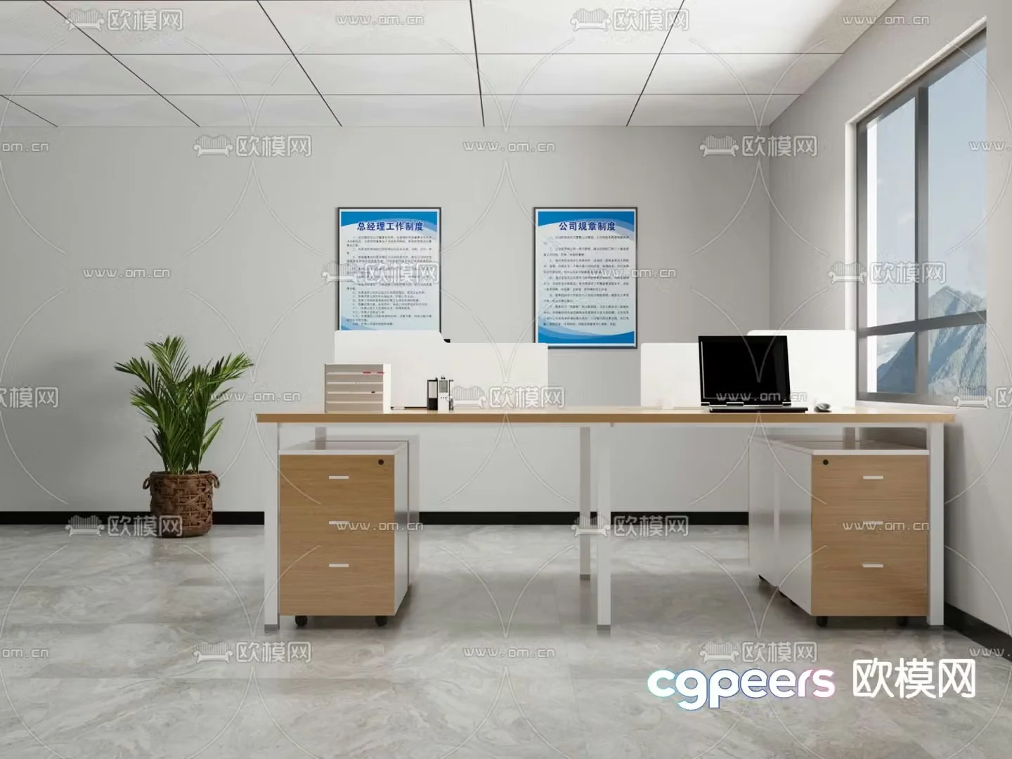 Card space desk work station post 3d model