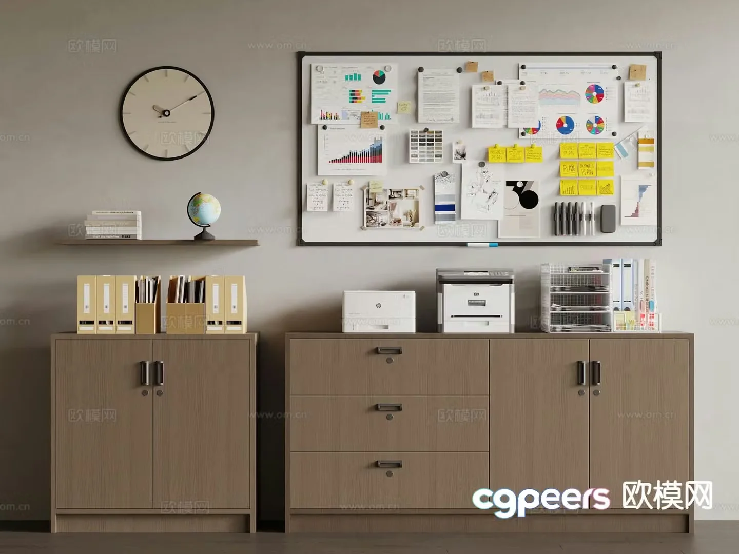 Office supplies file cabinet file cabinet note wall 3d model