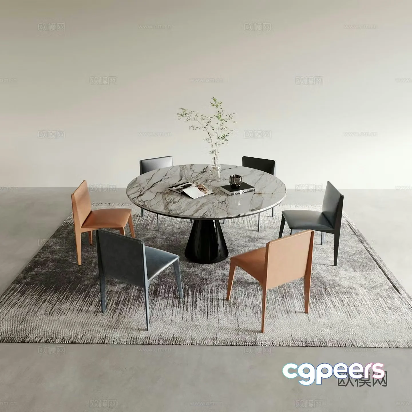 Round dining table and chairs 3d model