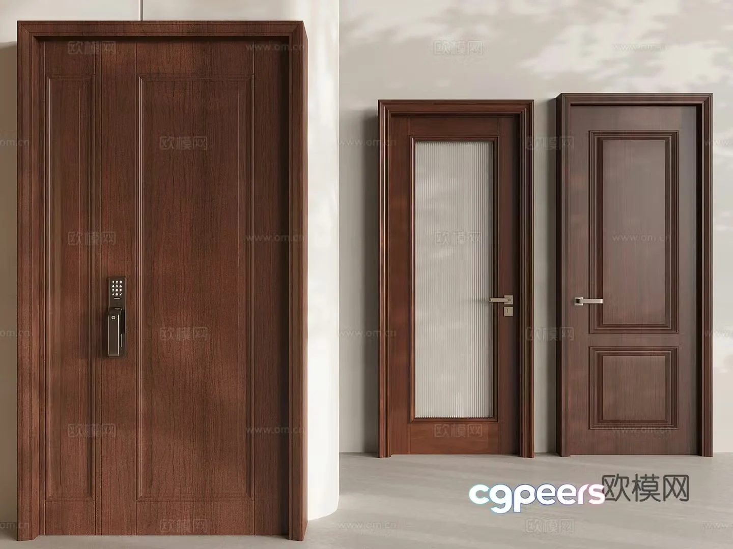 New Chinese style entrance door double door flat door 3D model