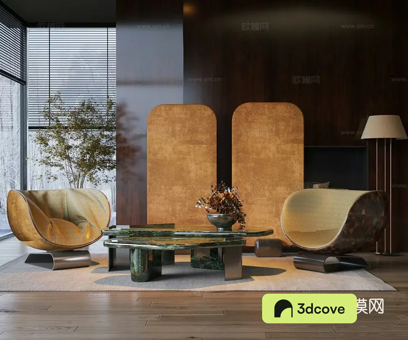 Modern leisure chair single sofa special sofa chair marble coffee table side table green plants flower