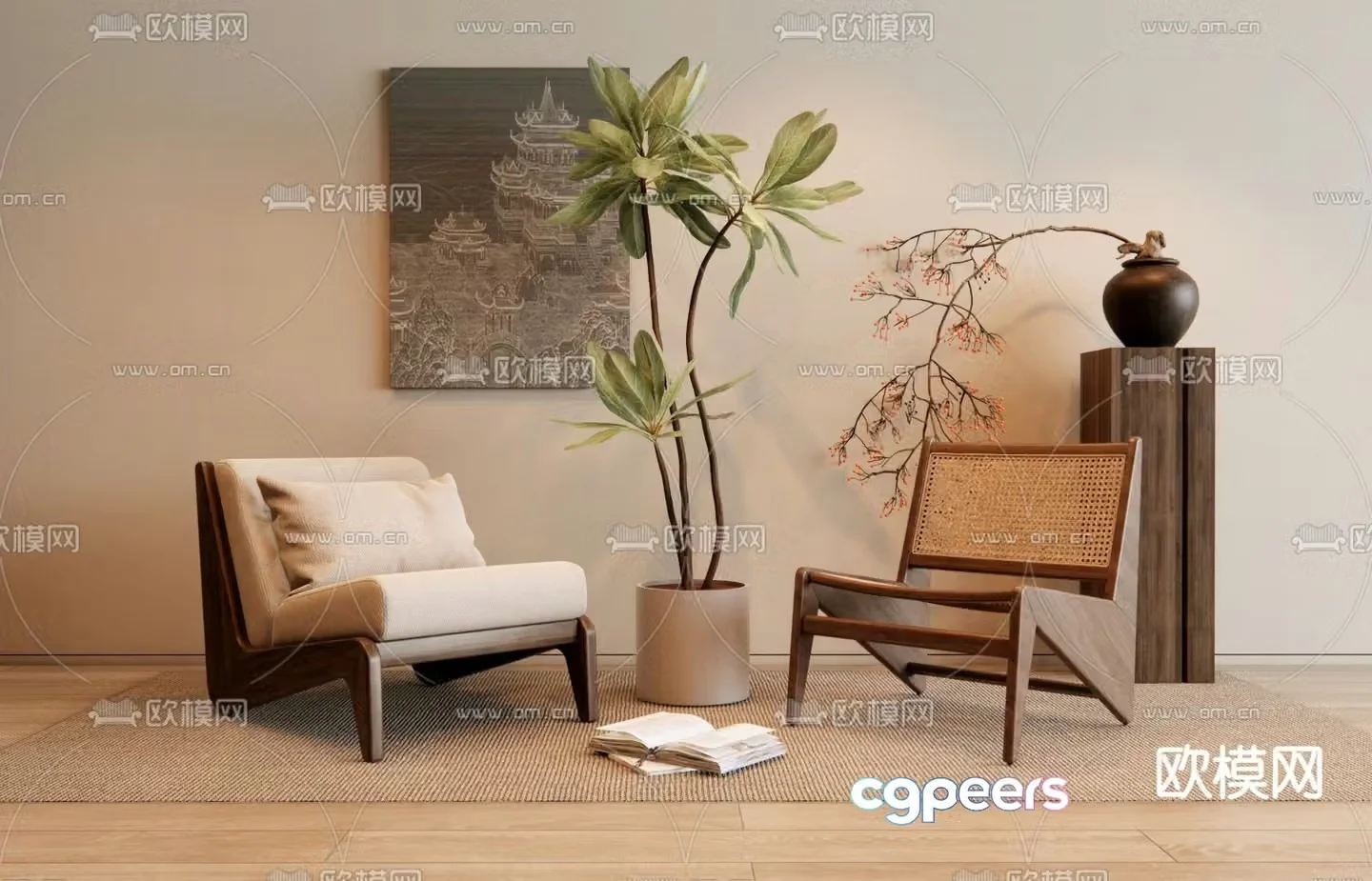 Wabi-sabi chair leisure chair rattan chair 3D model