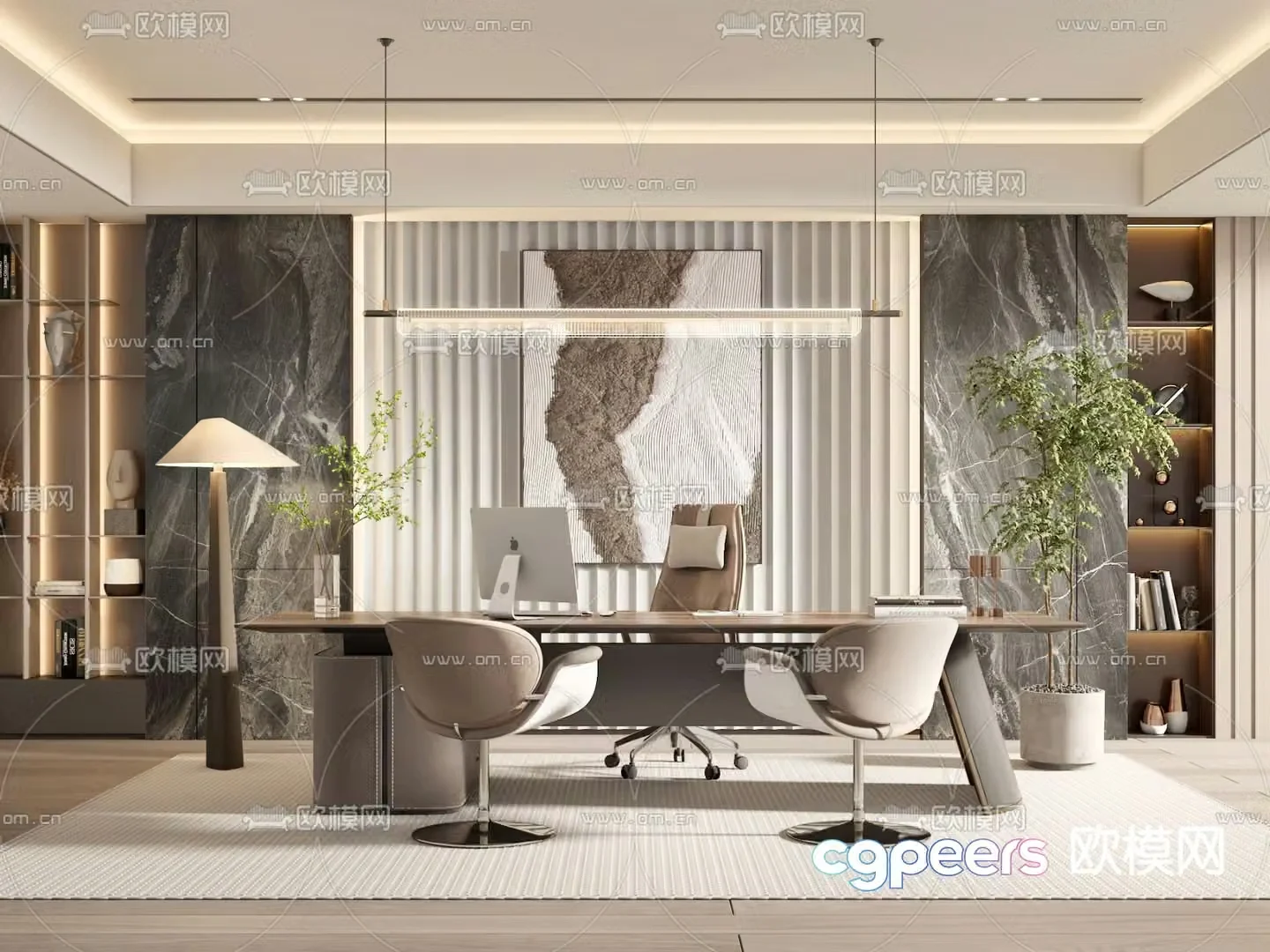 Desk tables and chairs boss table 3d model