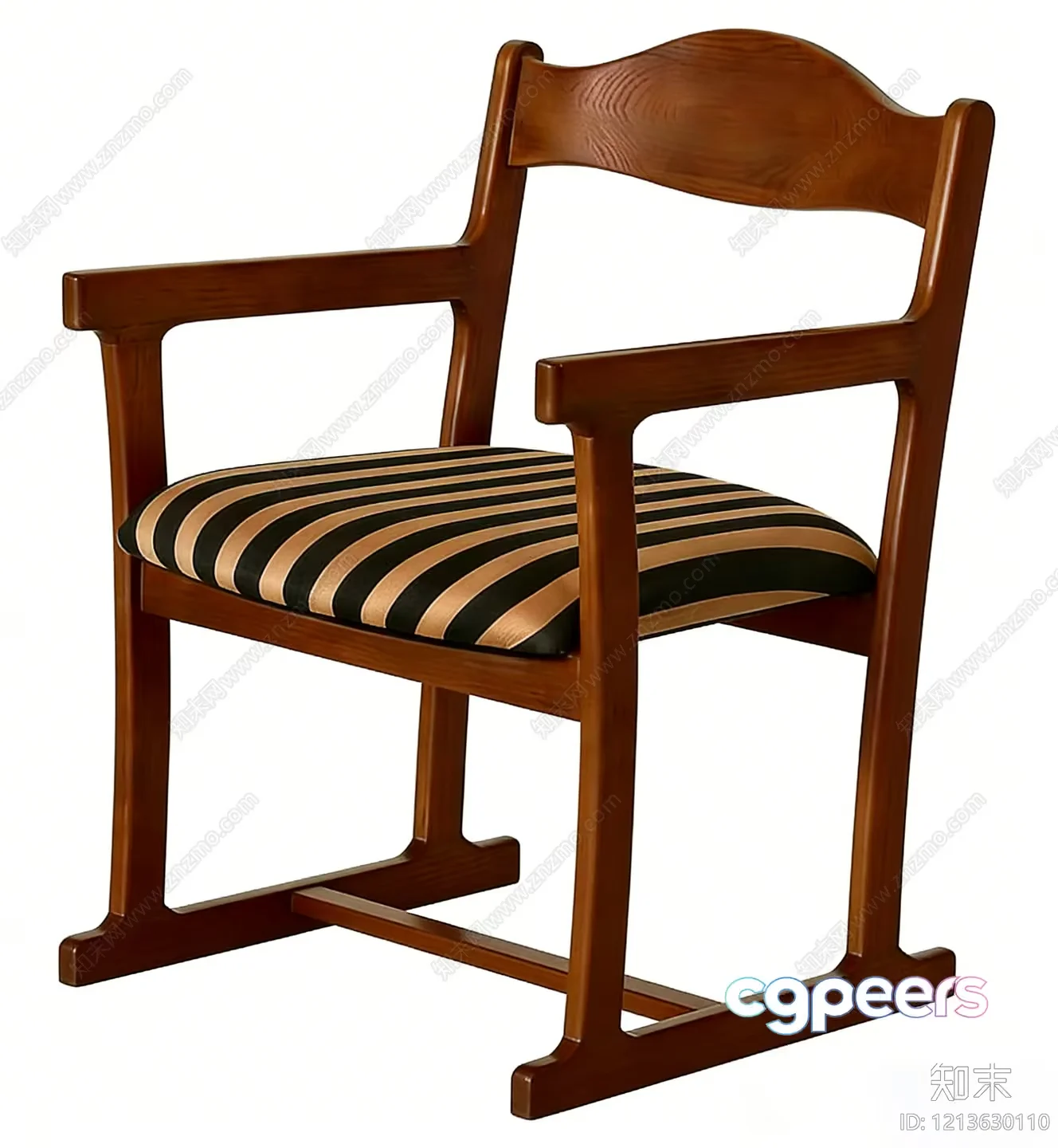Wooden Armchair With Striped Seat 3D Model – 22101 – VRAY Render