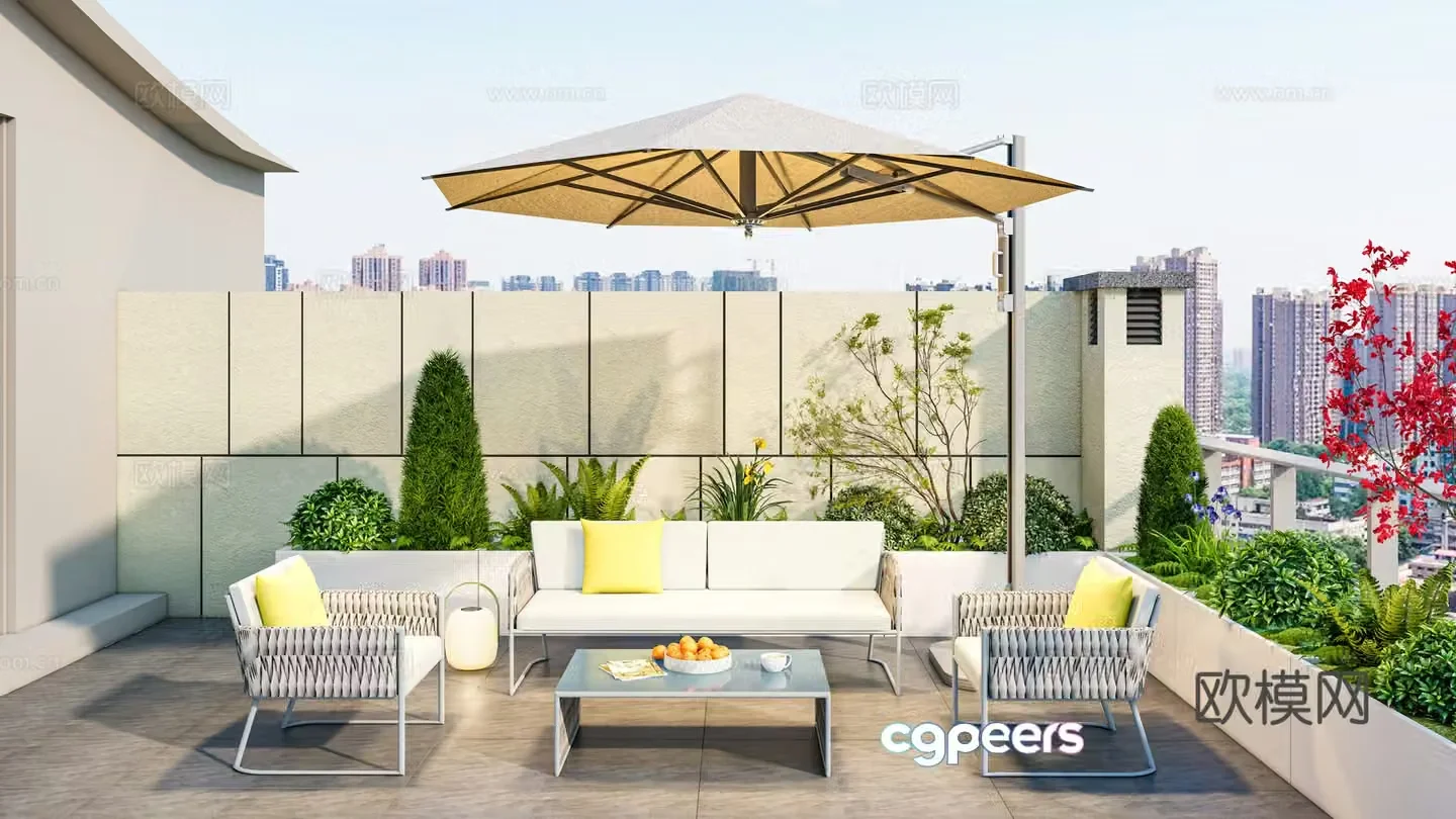 Modern roof garden garden flower box green plant planting casual sofa combination three -person single -person 3D model