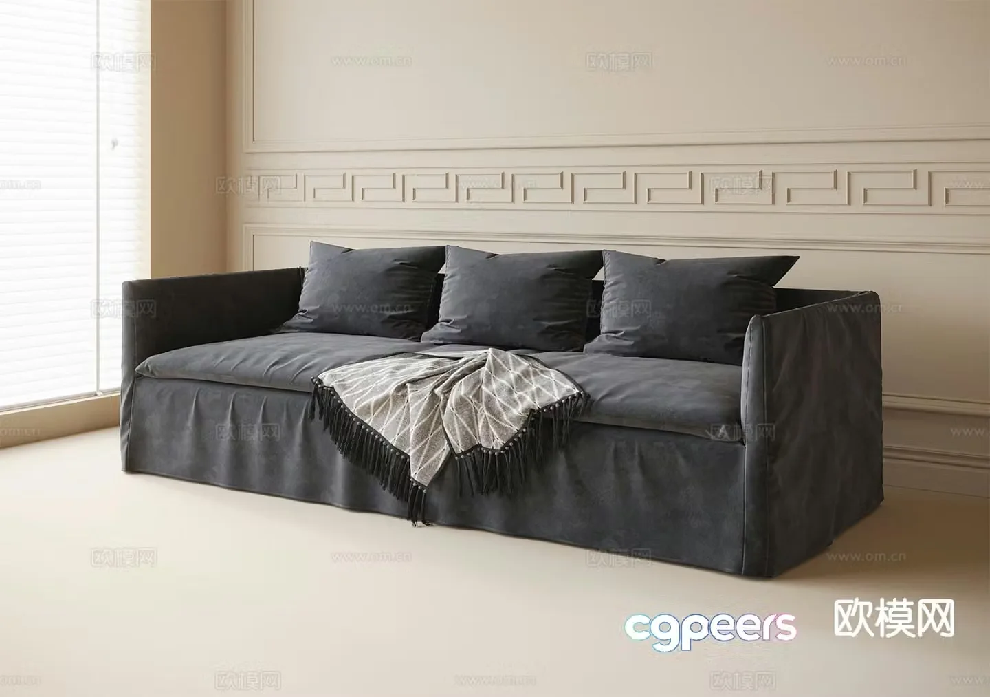 Modern three-person sofa fabric sofa 3d model