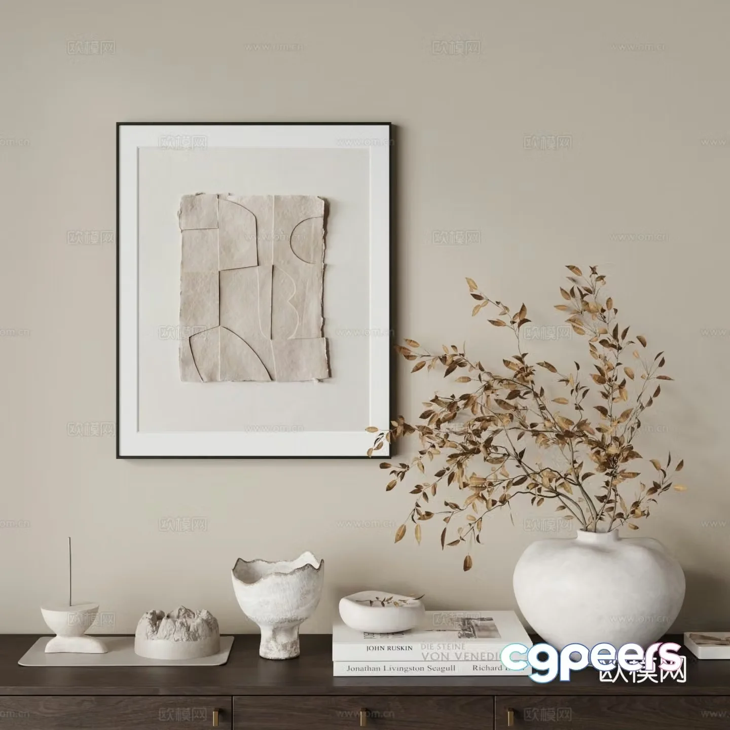 Modern furnishings ornaments plants hanging paintings desktop decoration books decorations dried flowers 3d model