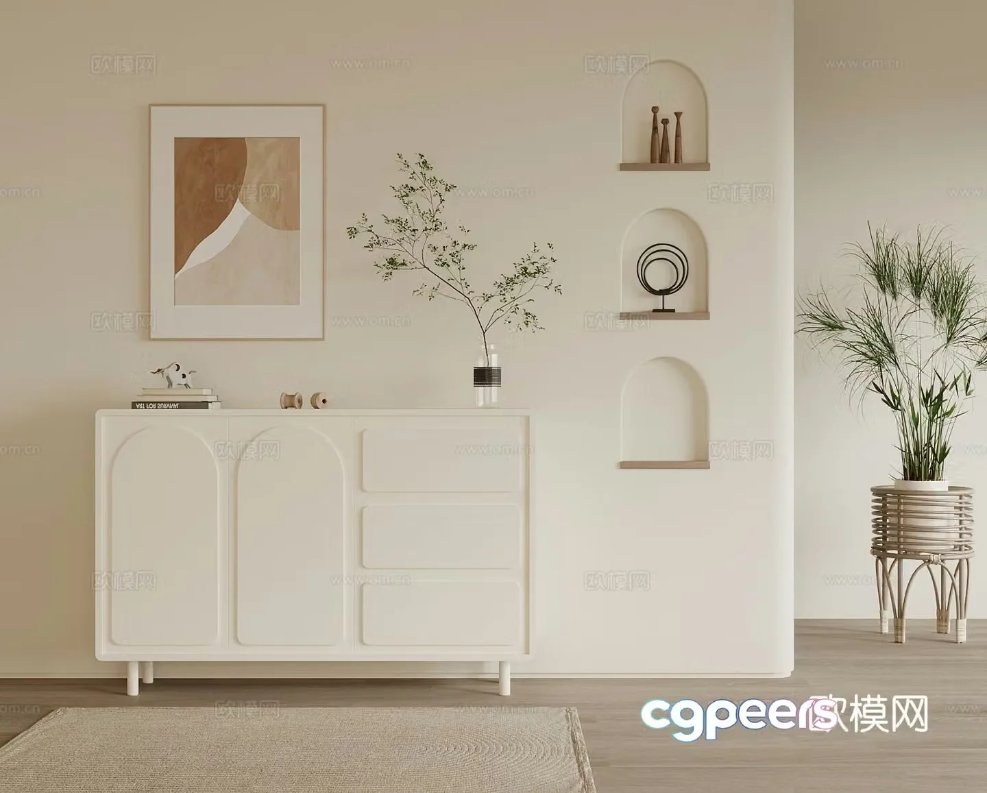 Cream style entrance cabinet 3d model