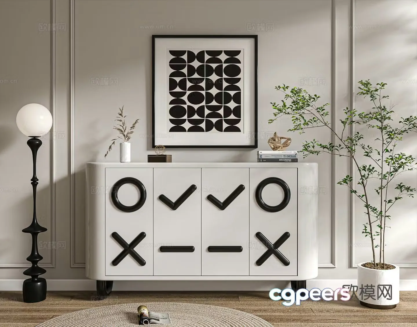 Middle-aged style end view entrance cabinet decorative cabinet 3D model