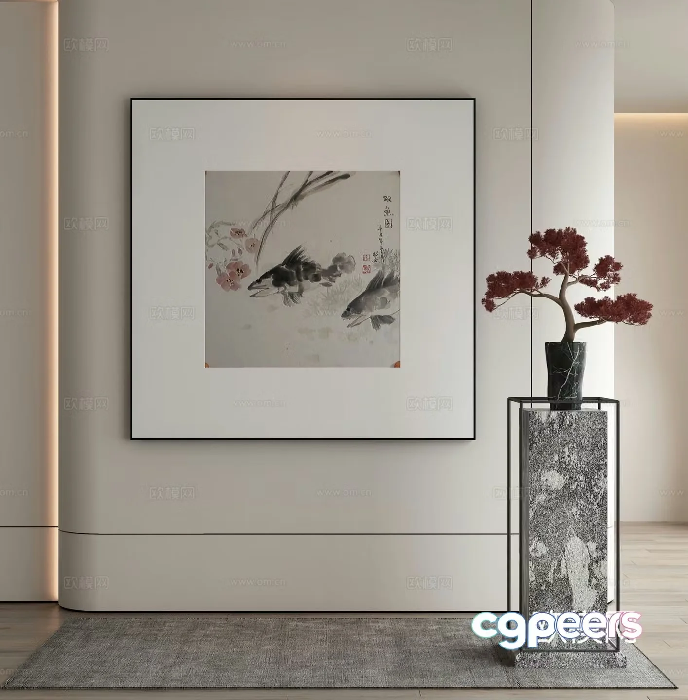 New Chinese style ink painting decorative painting 3D model