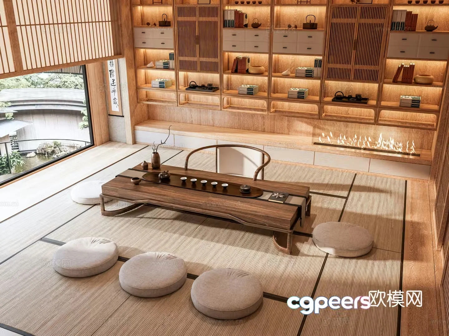 New Chinese style Chinese tea room Club tea room Office tea room Villa tea room Tea room Tea room Cabinet Tea table 3D model