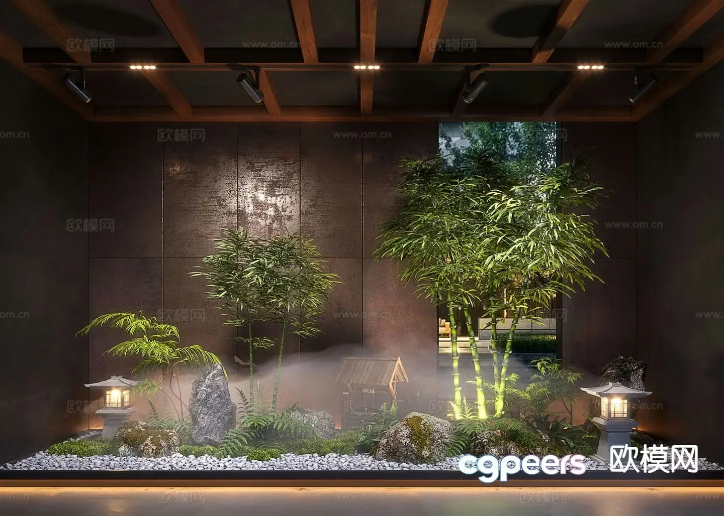 New Chinese style indoor landscaping landscape plants water features 3D model