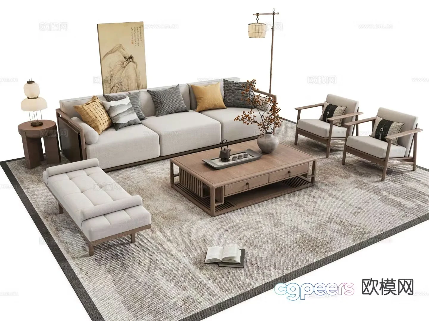 New Chinese style sofa modular sofa 3d model