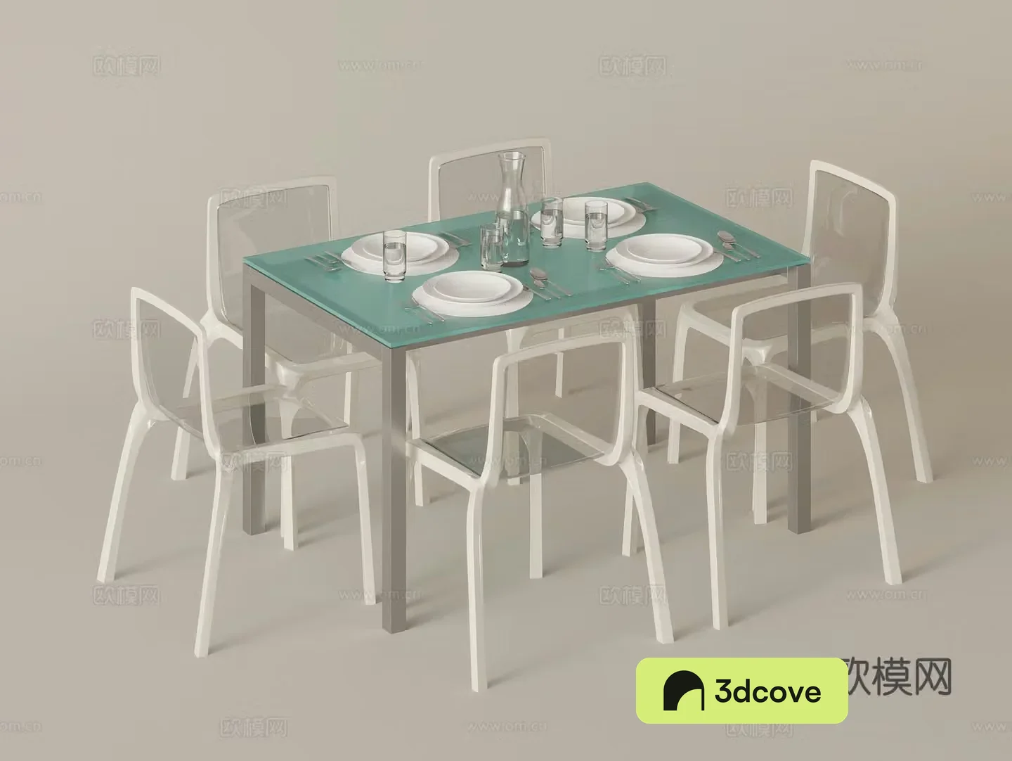 Modern dining table and chairs acrylic dining chair 3d model