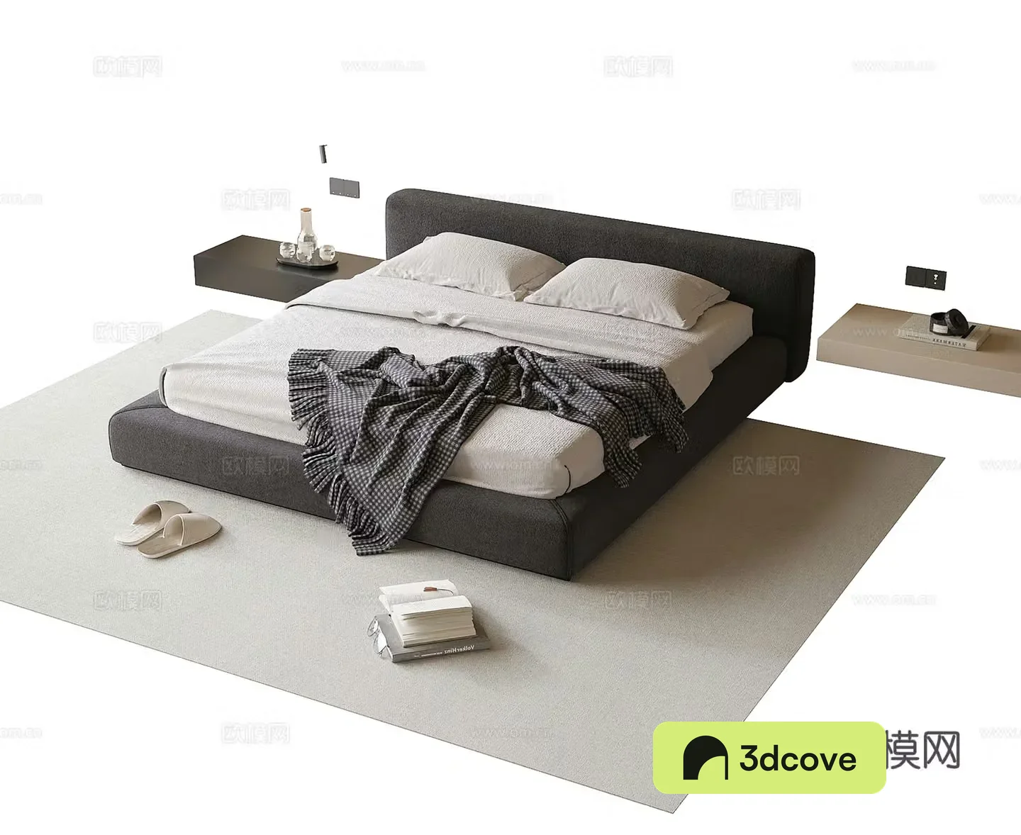 Modern double bed nightstand carpet