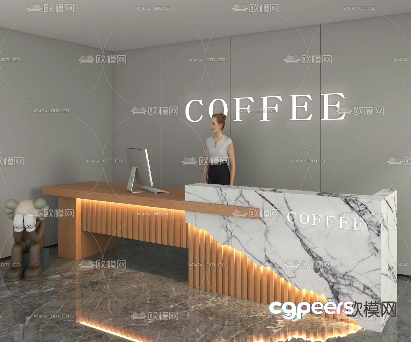 Modern front desk reception desk service desk 3d model