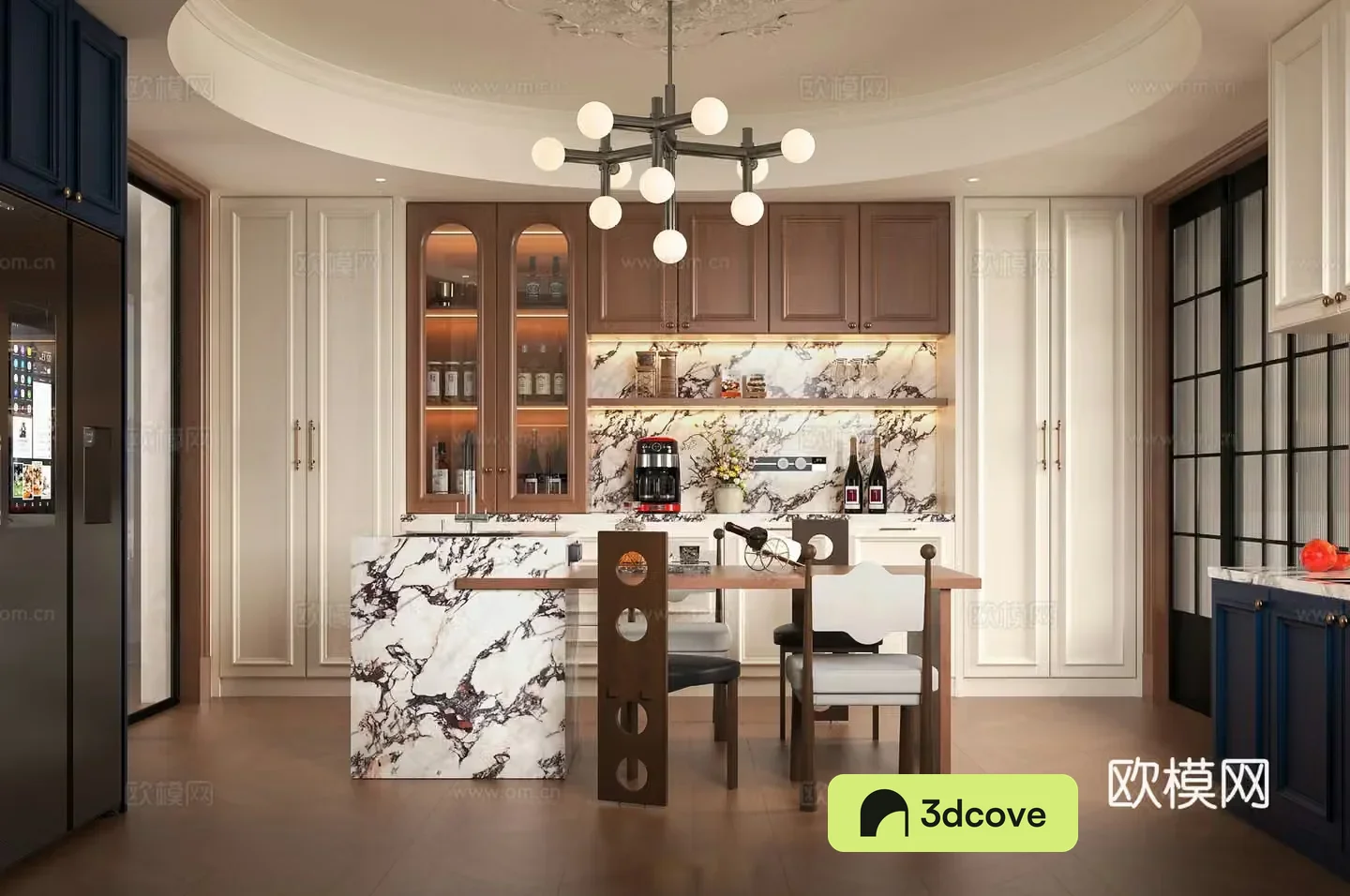 French retro western kitchen medieval Nanyang kitchen restaurant French medieval island dining table French complex