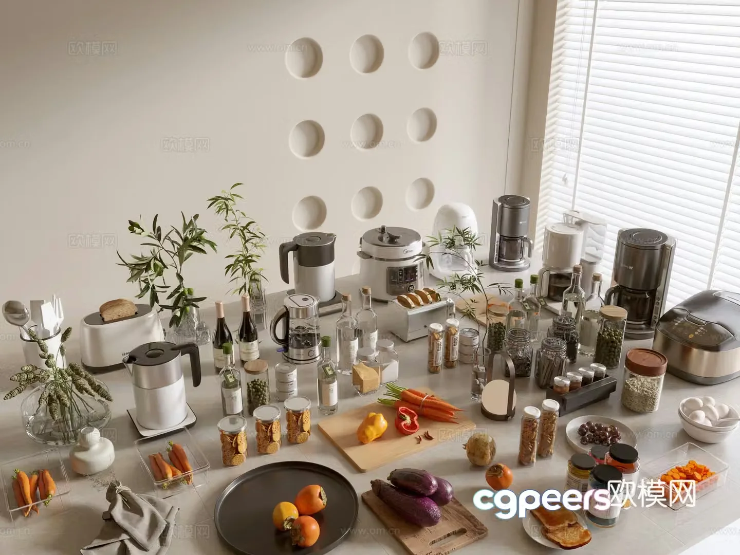 Modern ornament combination Kitchen supplies Kitchenware Tableware Kitchen appliances Art ornaments Dining table 3D model