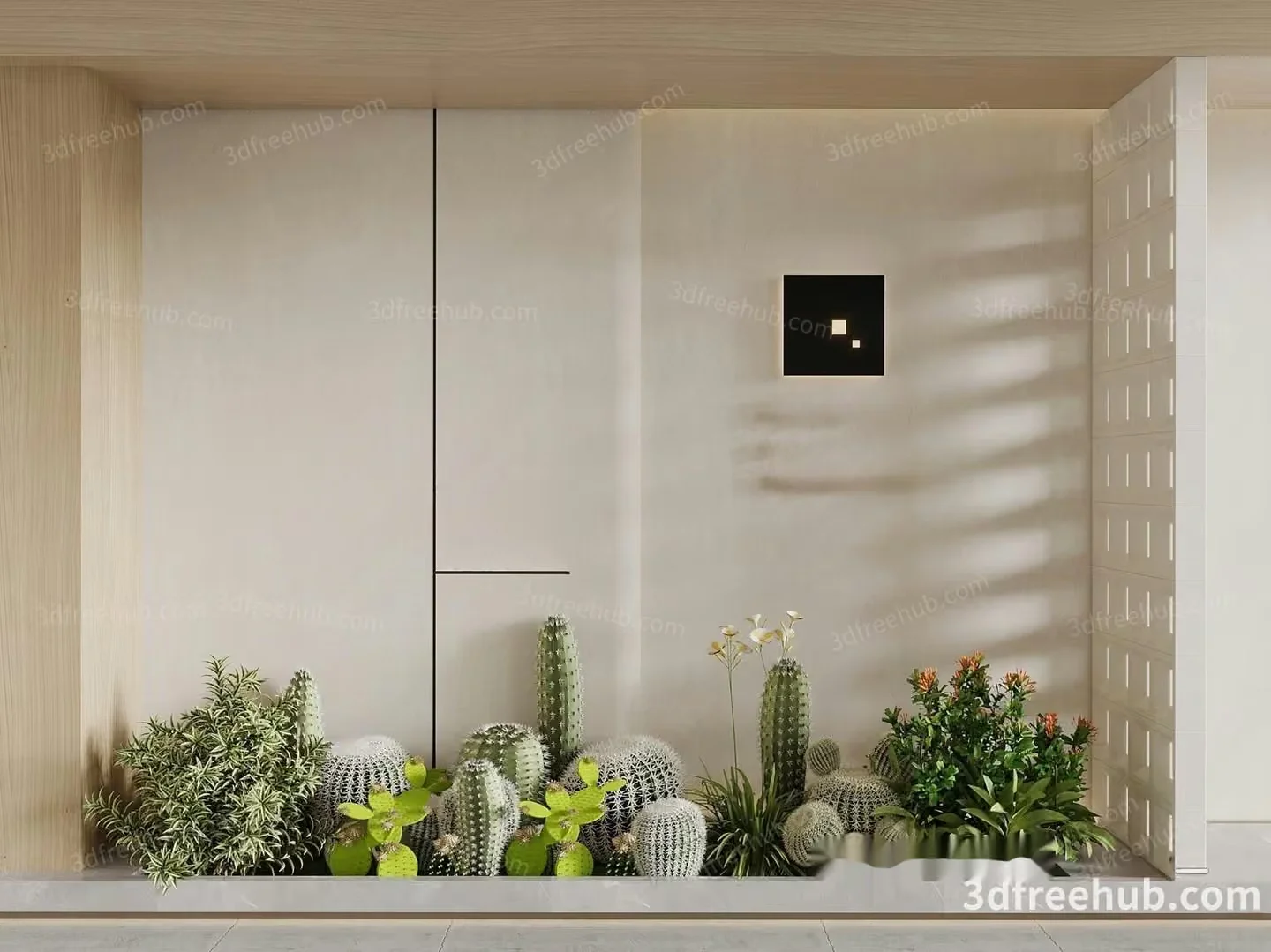 A 3D Rendering Of A Modern Room With Cacti And Plants 3D Model – 11883 – VRAY Render