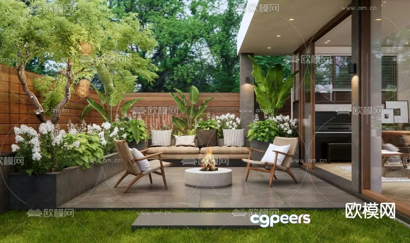 Modern courtyard landscape roof garden 3d model