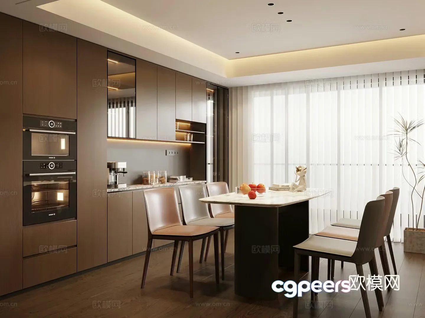 Restaurant Italian minimalist restaurant Dining table and chairs Wine cabinet 3d model