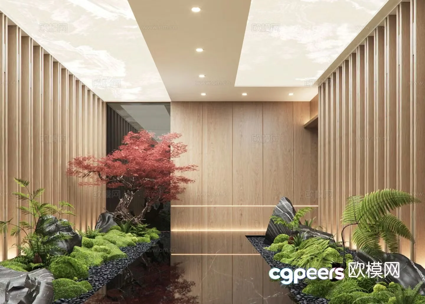 Modern indoor aisle landscaping 3D model