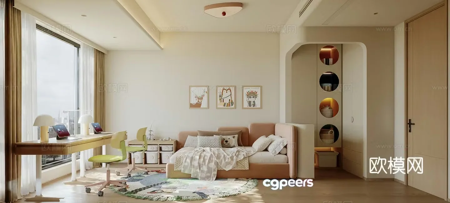 Modern universal children’s room Montessori children’s room Tatami children’s room 3D model