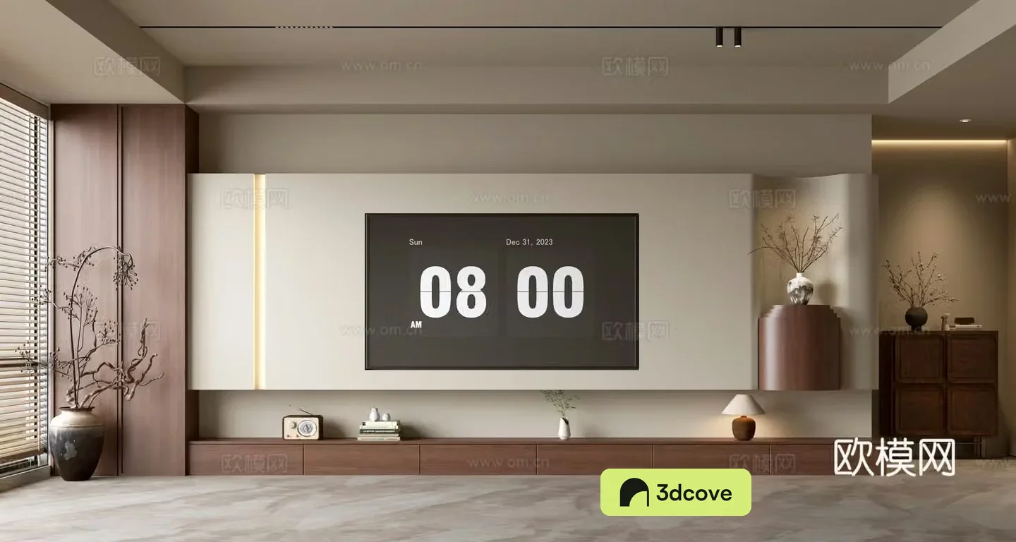 Middle-aged TV background wall 3d model