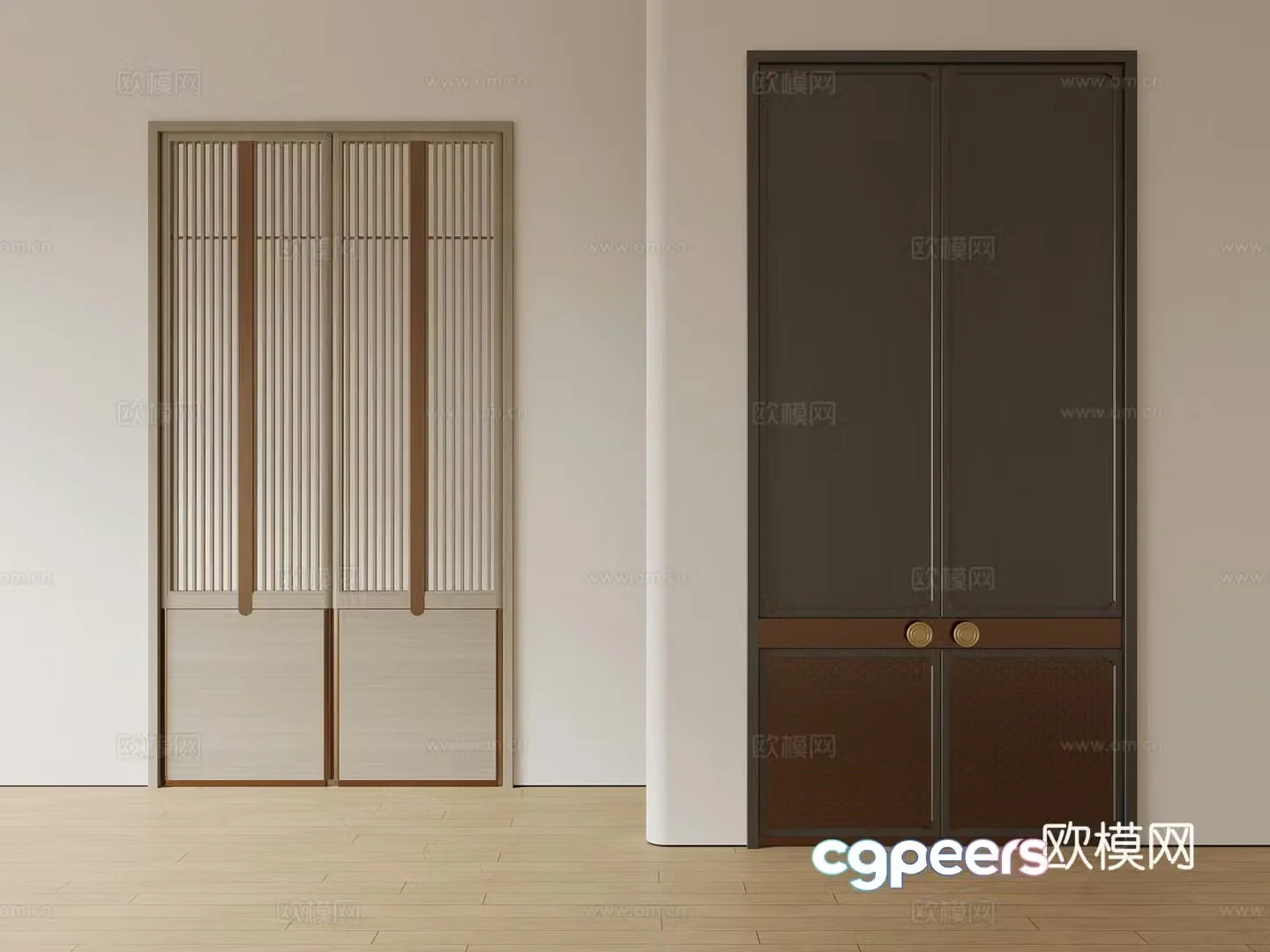 New Chinese style double door double door entrance door villa door 3D model