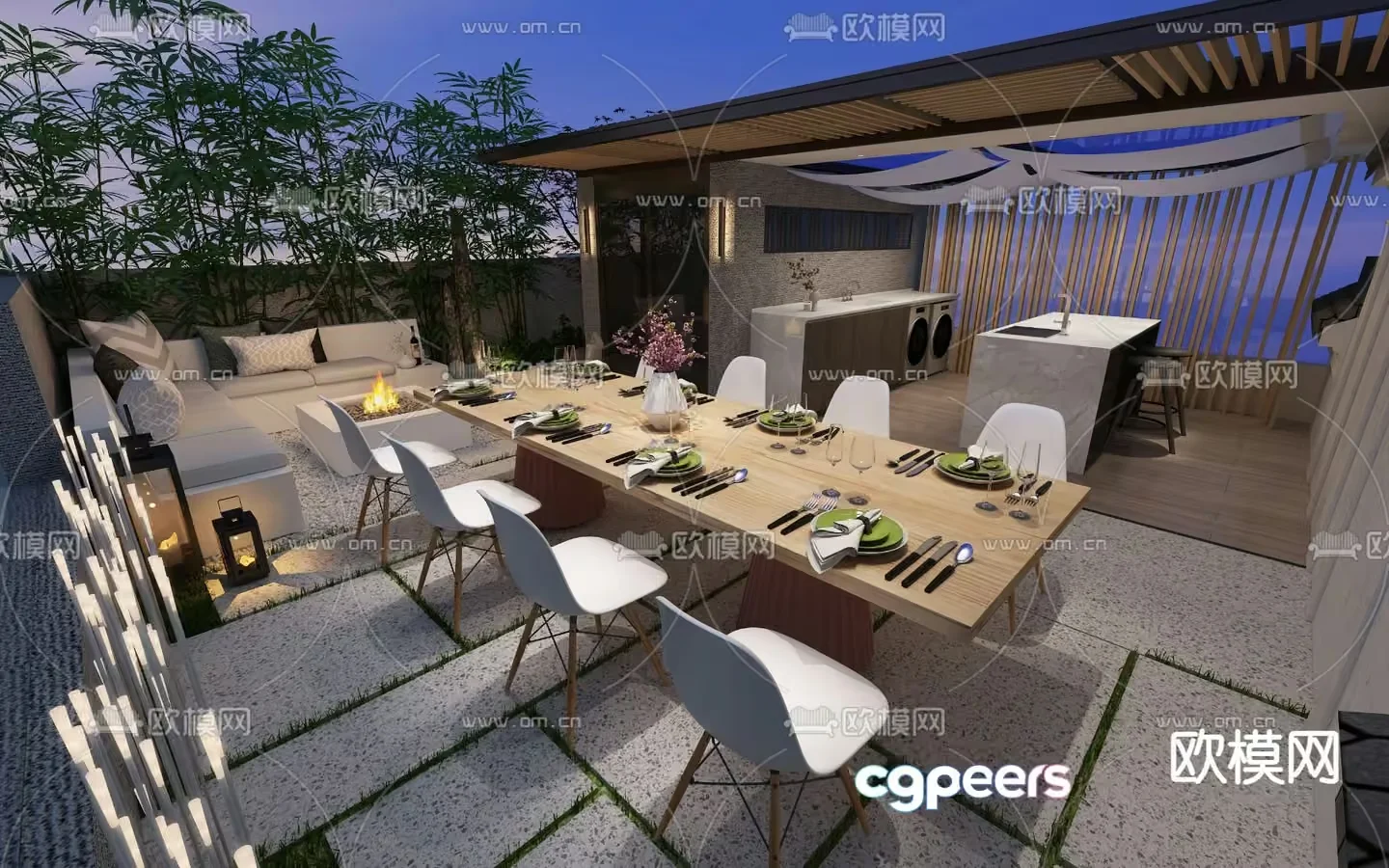 Modern Outdoor Dining Area 3D Model – 10822 – VRAY Render