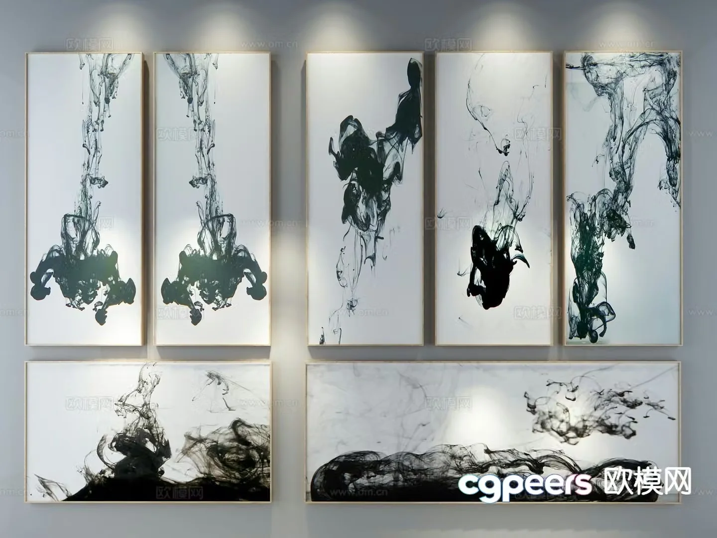 New Chinese style ink painting decorative hanging painting 3D model