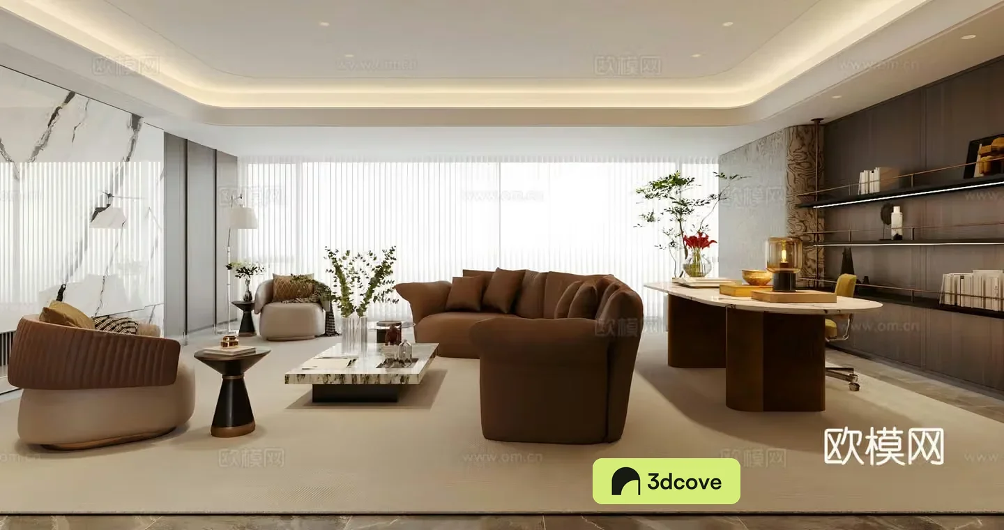 Light luxury Italian-style home living room without lights large flat living room horizontal living room sofa and coffee table