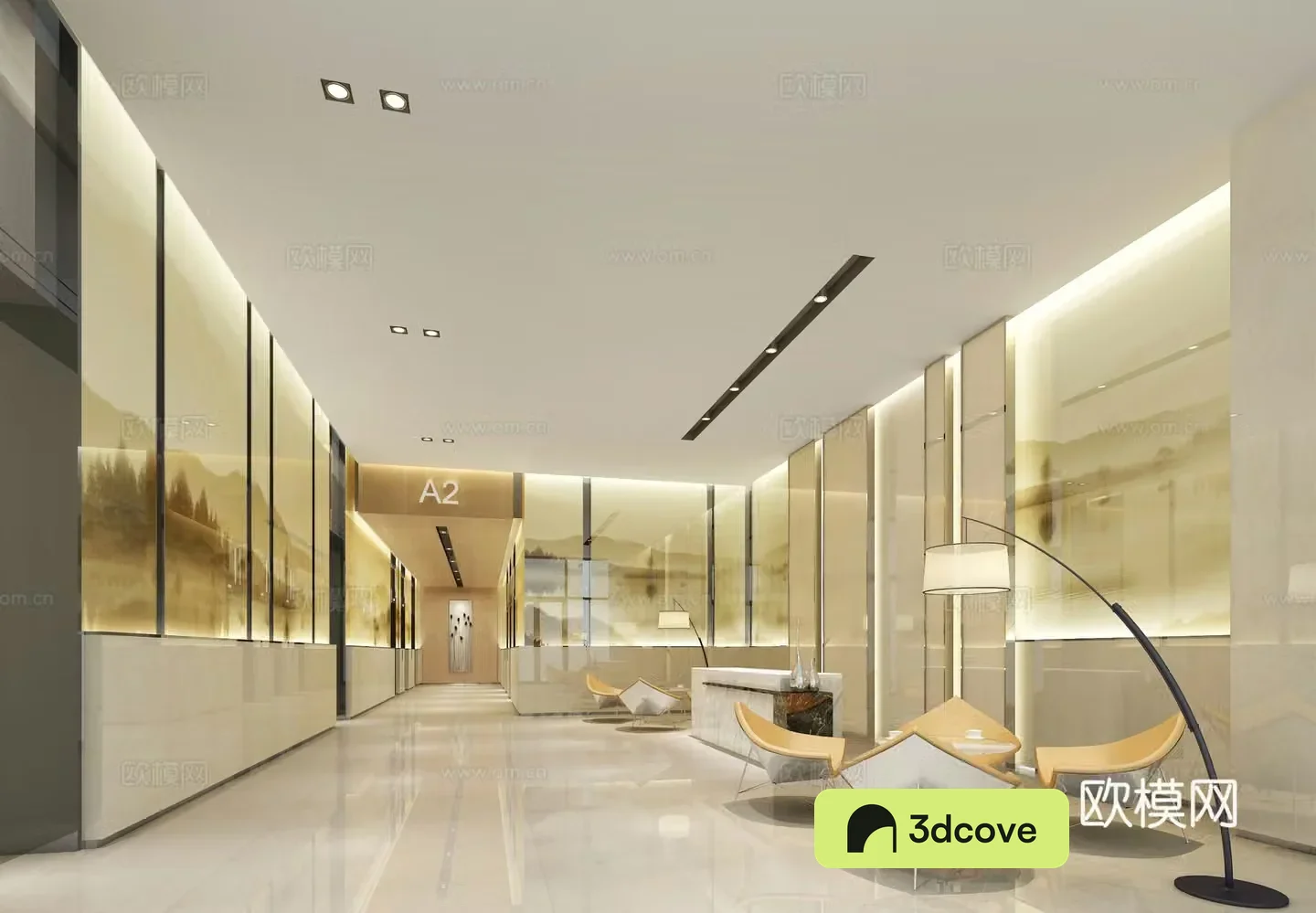 Modern office lobby elevator room