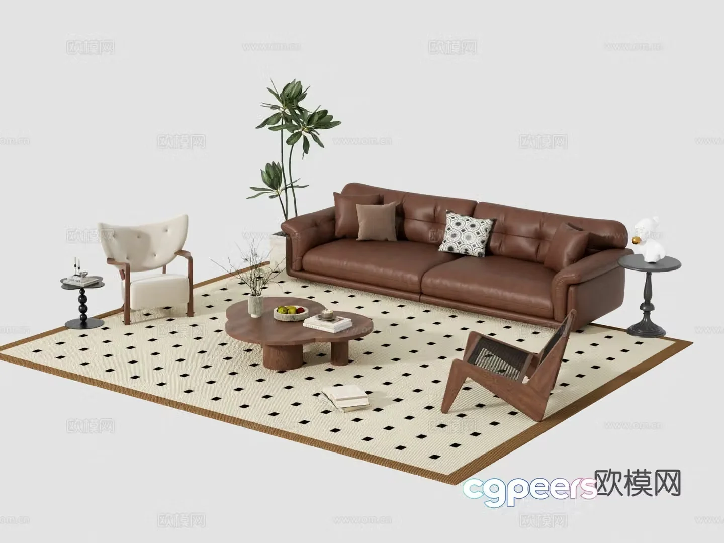 French medieval sofa coffee table combination 3D model