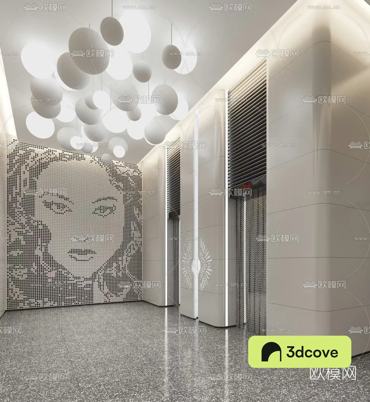 Modern hotel elevator hall