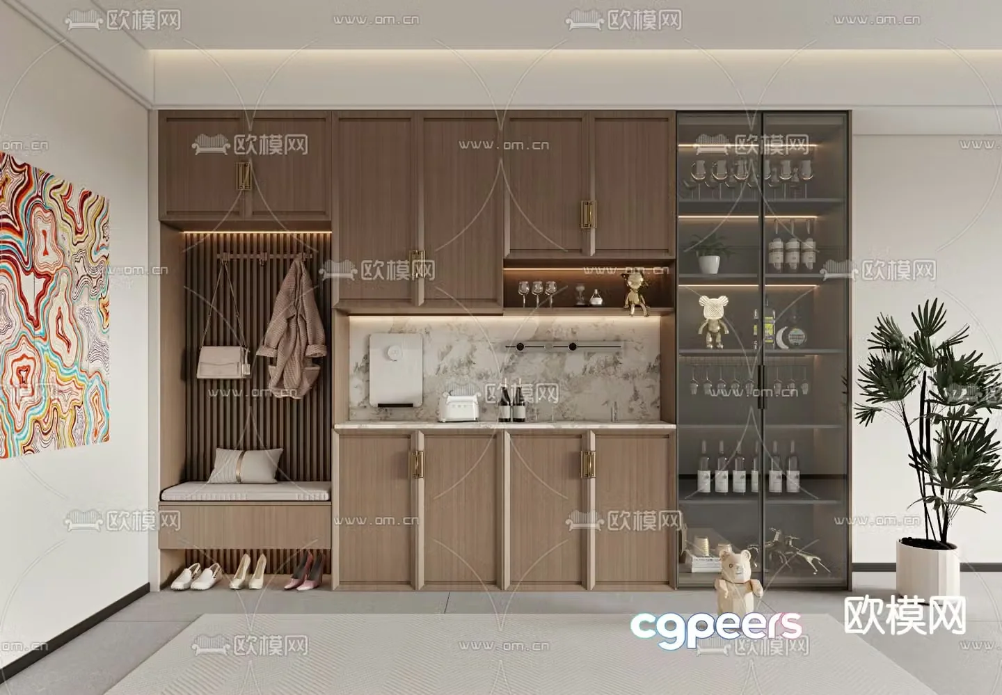 New Chinese style shoe cabinet wine cabinet 3d model
