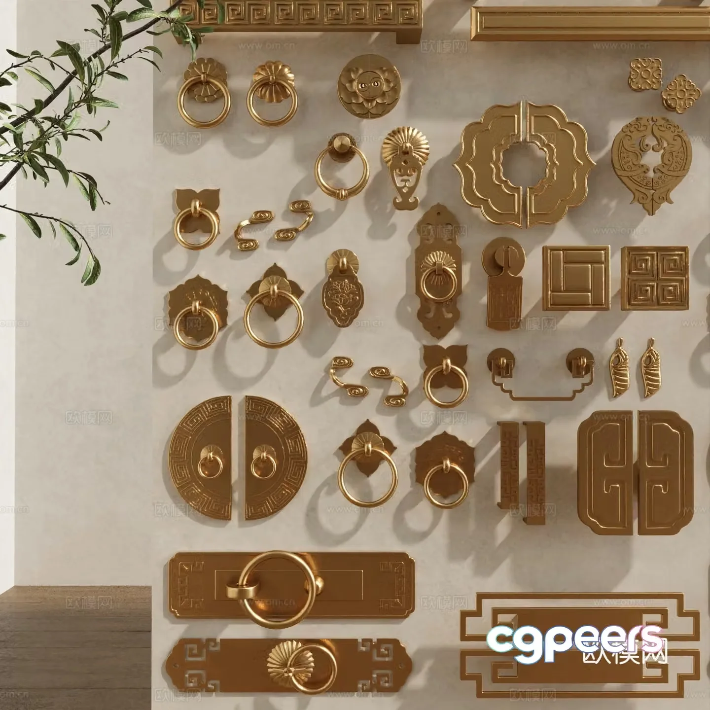 New Chinese style handle cabinet door handle door handle 3D model
